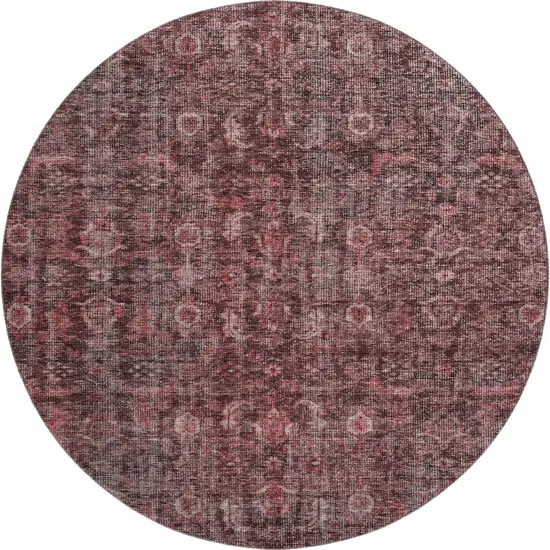 8' Pink And Mauve Damask Washable Round Rug With UV Protection Photo 1