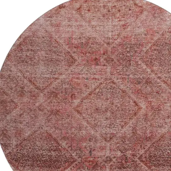 8' Pink And Mauve Geometric Washable Round Rug With UV Protection Photo 3