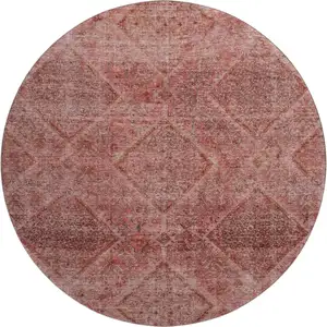 Photo of 8' Pink And Mauve Geometric Washable Round Rug With UV Protection