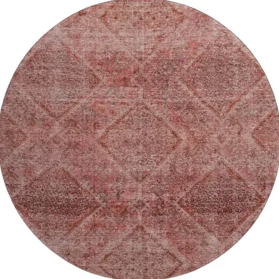 8' Pink And Mauve Geometric Washable Round Rug With UV Protection Photo 4