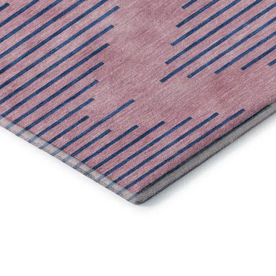 8' Pink And Navy Blue Geometric Washable Round Rug With UV Protection Photo 6