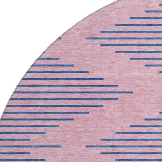 8' Pink And Navy Blue Geometric Washable Round Rug With UV Protection Photo 2