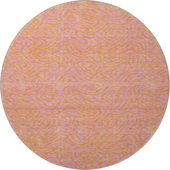 8' Pink And Orange Abstract Washable Round Rug With UV Protection Photo 3