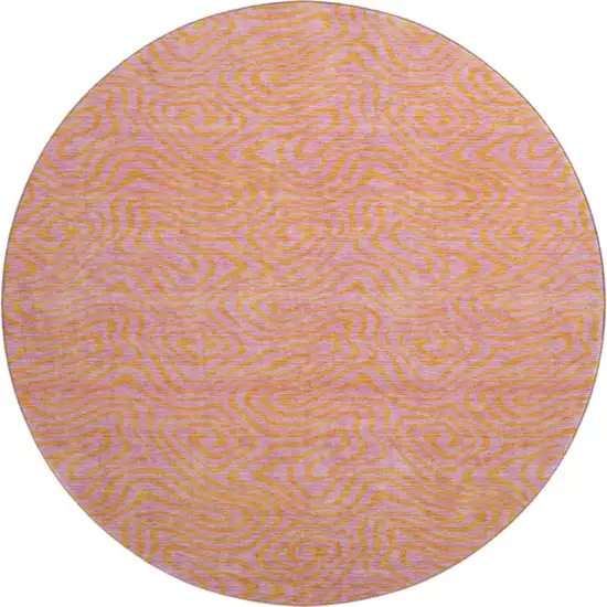 8' Pink And Orange Abstract Washable Round Rug With UV Protection Photo 1