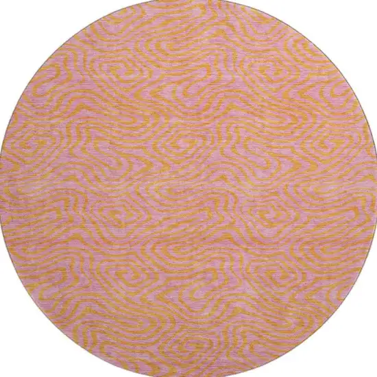 8' Pink And Orange Abstract Washable Round Rug With UV Protection Photo 2