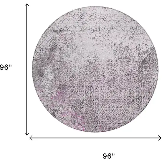8' Pink And Pewter Round Abstract Washable Indoor Outdoor Area Rug Photo 7