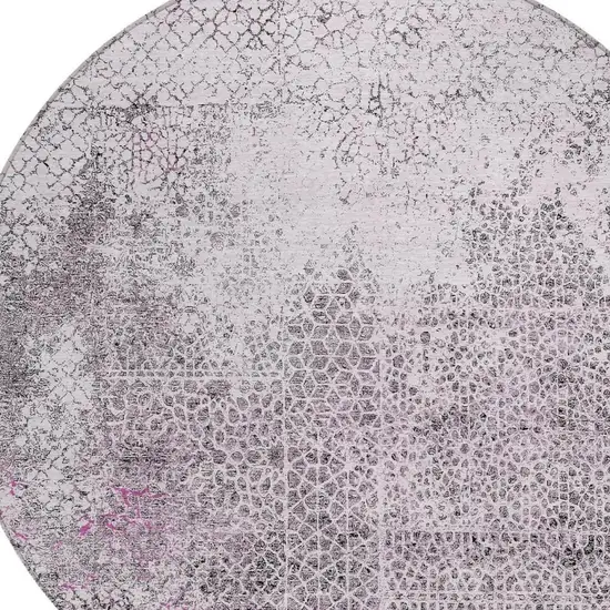 8' Pink And Pewter Round Abstract Washable Indoor Outdoor Area Rug Photo 3