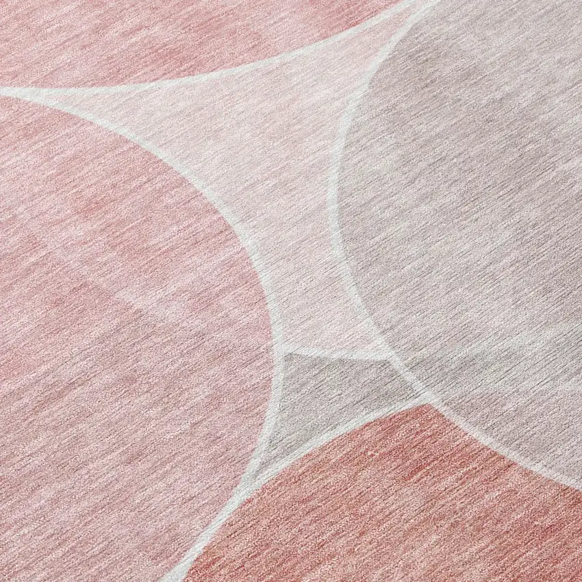 8' Pink And Pewter Round Geometric Washable Indoor Outdoor Area Rug Photo 6
