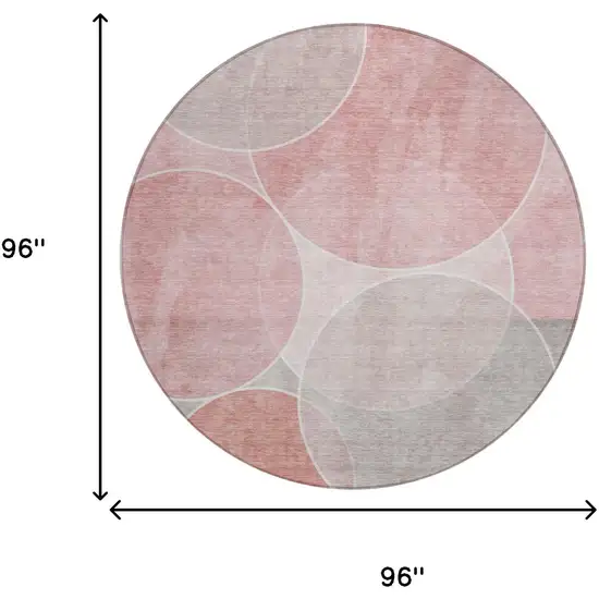 8' Pink And Pewter Round Geometric Washable Indoor Outdoor Area Rug Photo 7