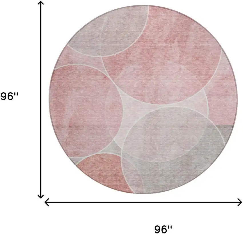 8' Pink And Pewter Round Geometric Washable Indoor Outdoor Area Rug Photo 7