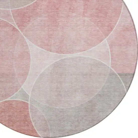 8' Pink And Pewter Round Geometric Washable Indoor Outdoor Area Rug Photo 3