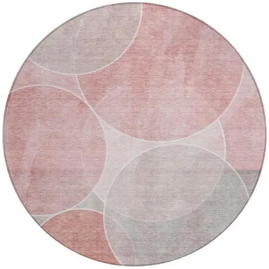 8' Pink And Pewter Round Geometric Washable Indoor Outdoor Area Rug Photo 4