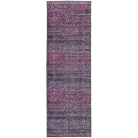 8' Pink And Purple Floral Power Loom Runner Rug Photo 1
