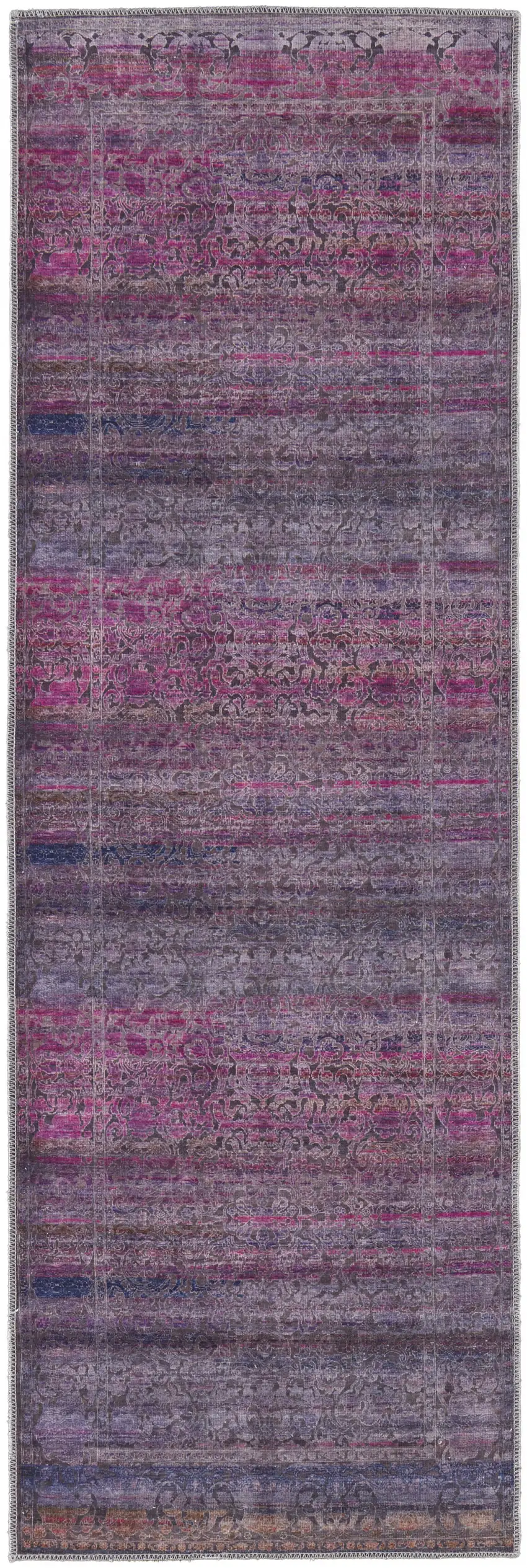 8' Pink And Purple Floral Power Loom Runner Rug Photo 1