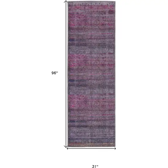 8' Pink And Purple Floral Power Loom Runner Rug Photo 4