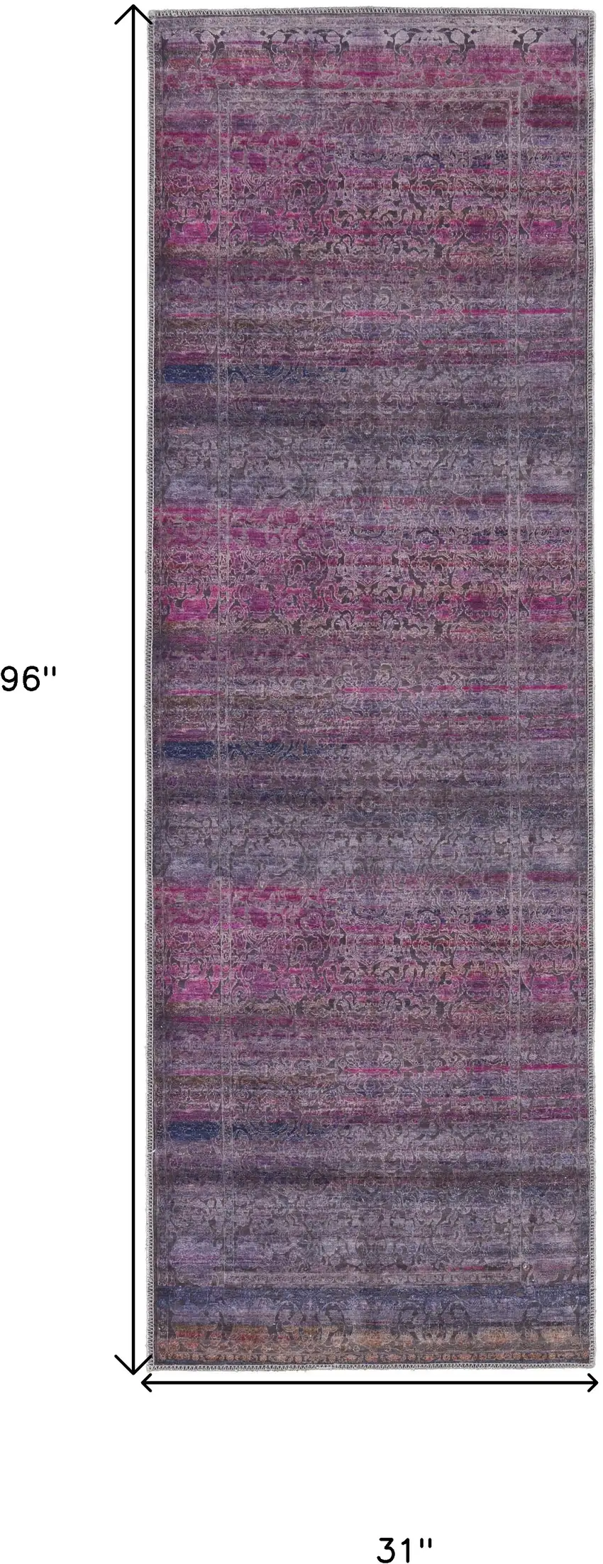 8' Pink And Purple Floral Power Loom Runner Rug Photo 4
