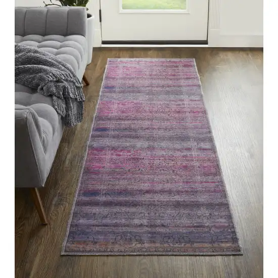 8' Pink And Purple Floral Power Loom Runner Rug Photo 2