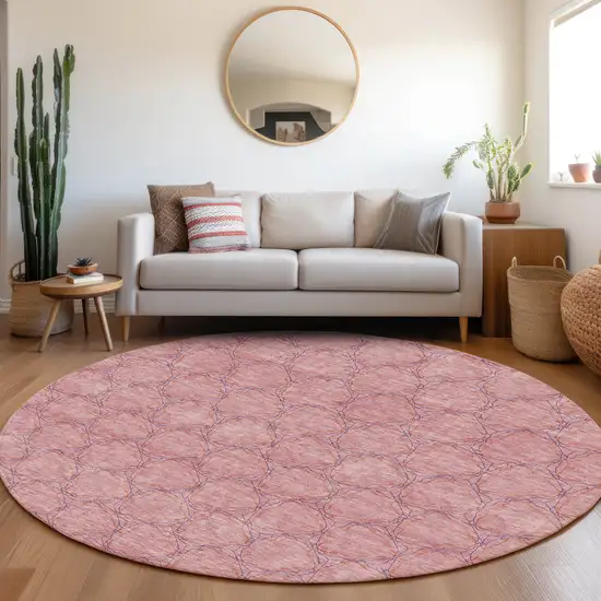 8' Pink And Purple Geometric Washable Round Rug With UV Protection Photo 4