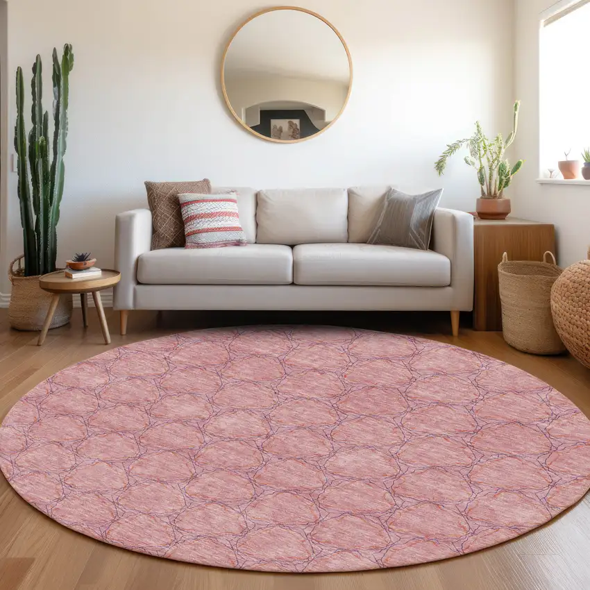 8' Pink And Purple Geometric Washable Round Rug With UV Protection Photo 4