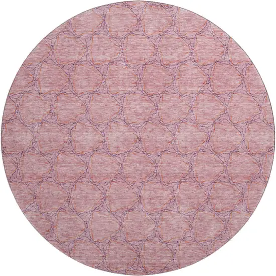 8' Pink And Purple Geometric Washable Round Rug With UV Protection Photo 1