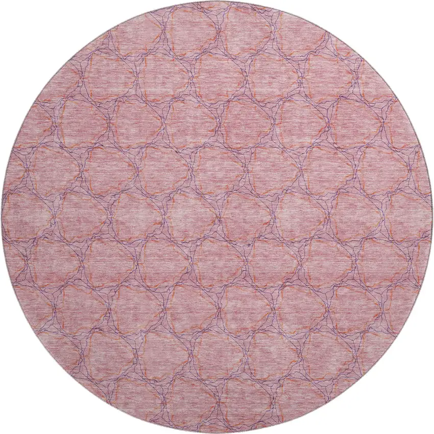 8' Pink And Purple Geometric Washable Round Rug With UV Protection Photo 1