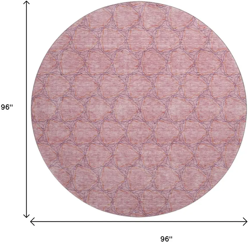 8' Pink And Purple Geometric Washable Round Rug With UV Protection Photo 9