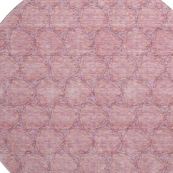 8' Pink And Purple Geometric Washable Round Rug With UV Protection Photo 2
