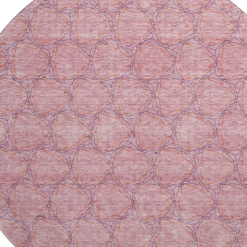 8' Pink And Purple Geometric Washable Round Rug With UV Protection Photo 2