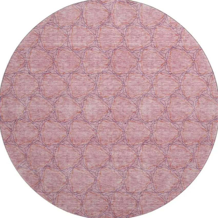 8' Pink And Purple Geometric Washable Round Rug With UV Protection Photo 3