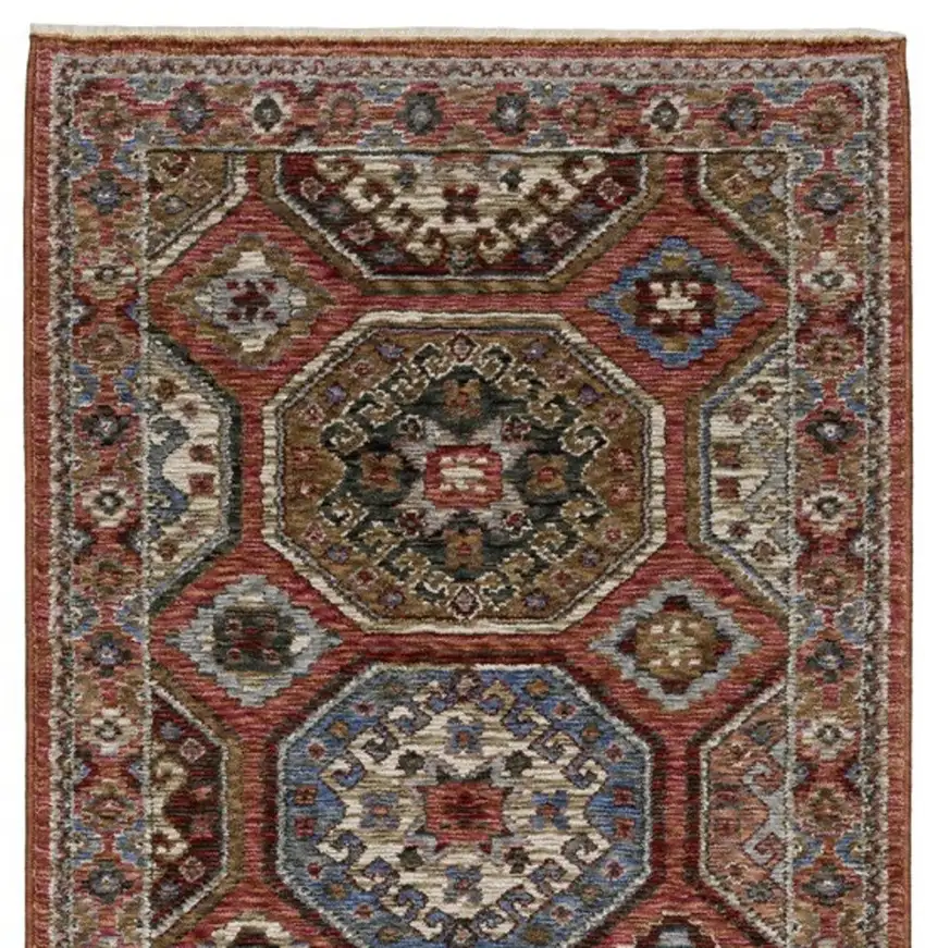 8' Pink And Red Medallion Runner Rug With Fringe Photo 5