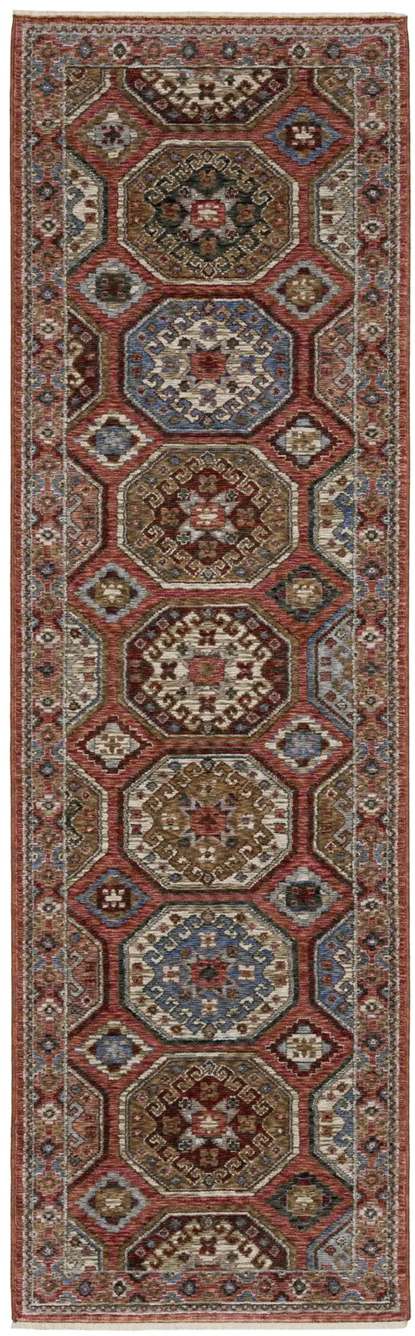 8' Pink And Red Medallion Runner Rug With Fringe Photo 2