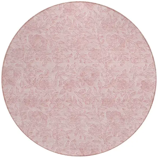8' Pink And Red Round Floral Washable Indoor Outdoor Area Rug Photo 6