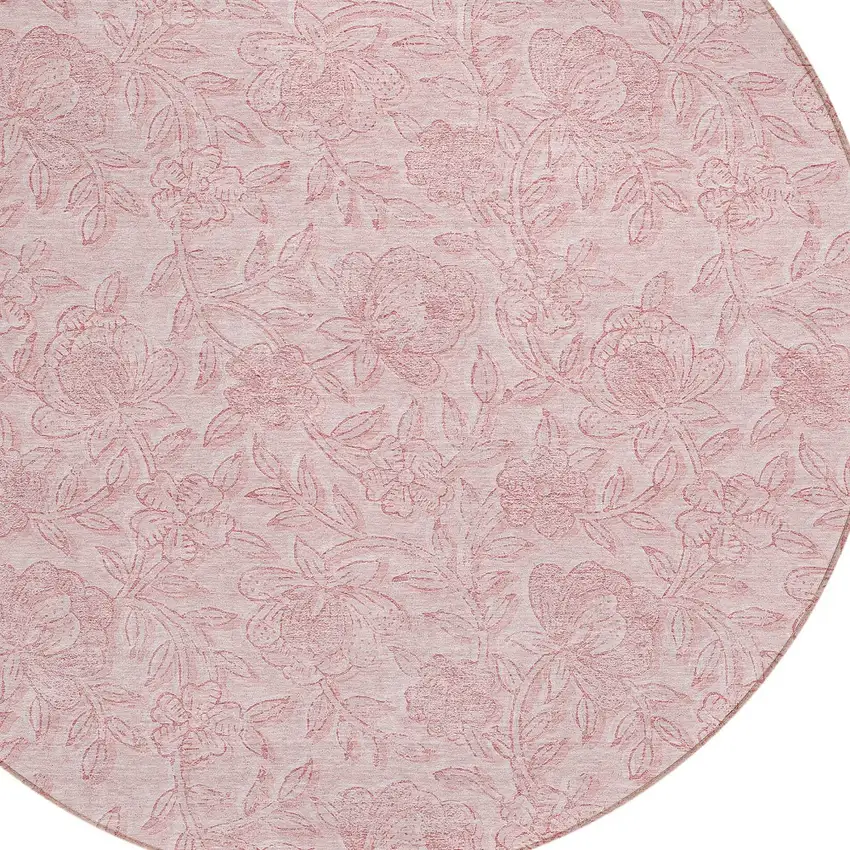 8' Pink And Red Round Floral Washable Indoor Outdoor Area Rug Photo 5