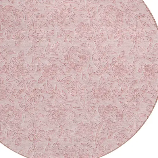 8' Pink And Red Round Floral Washable Indoor Outdoor Area Rug Photo 5