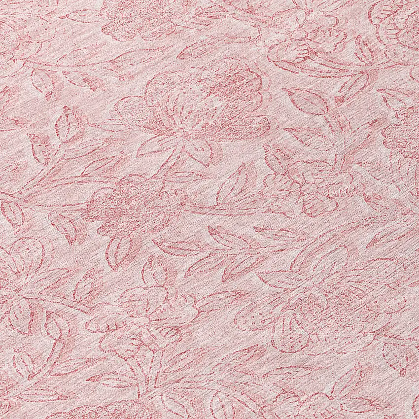8' Pink And Red Round Floral Washable Indoor Outdoor Area Rug Photo 9