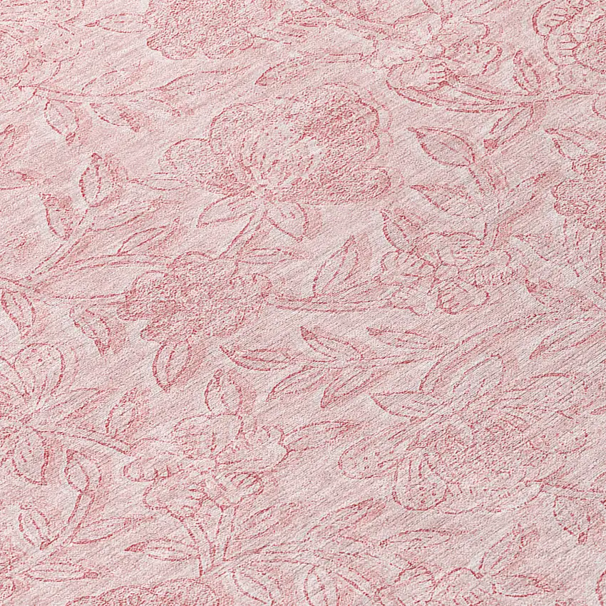 8' Pink And Red Round Floral Washable Indoor Outdoor Area Rug Photo 9