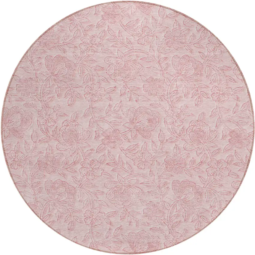 8' Pink And Red Round Floral Washable Indoor Outdoor Area Rug Photo 2