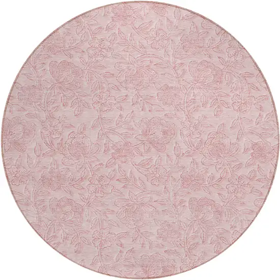 8' Pink And Red Round Floral Washable Indoor Outdoor Area Rug Photo 2