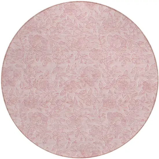 8' Pink And Red Round Floral Washable Indoor Outdoor Area Rug Photo 2