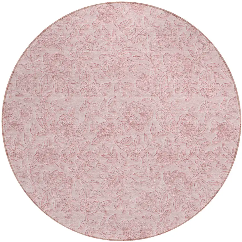 8' Pink And Red Round Floral Washable Indoor Outdoor Area Rug Photo 2