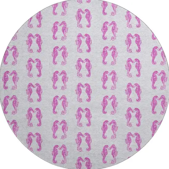 8' Pink And Silver Geometric Washable Round Rug With UV Protection Photo 4