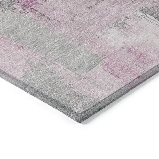 8' Pink And Silver Round Abstract Washable Indoor Outdoor Area Rug Photo 7