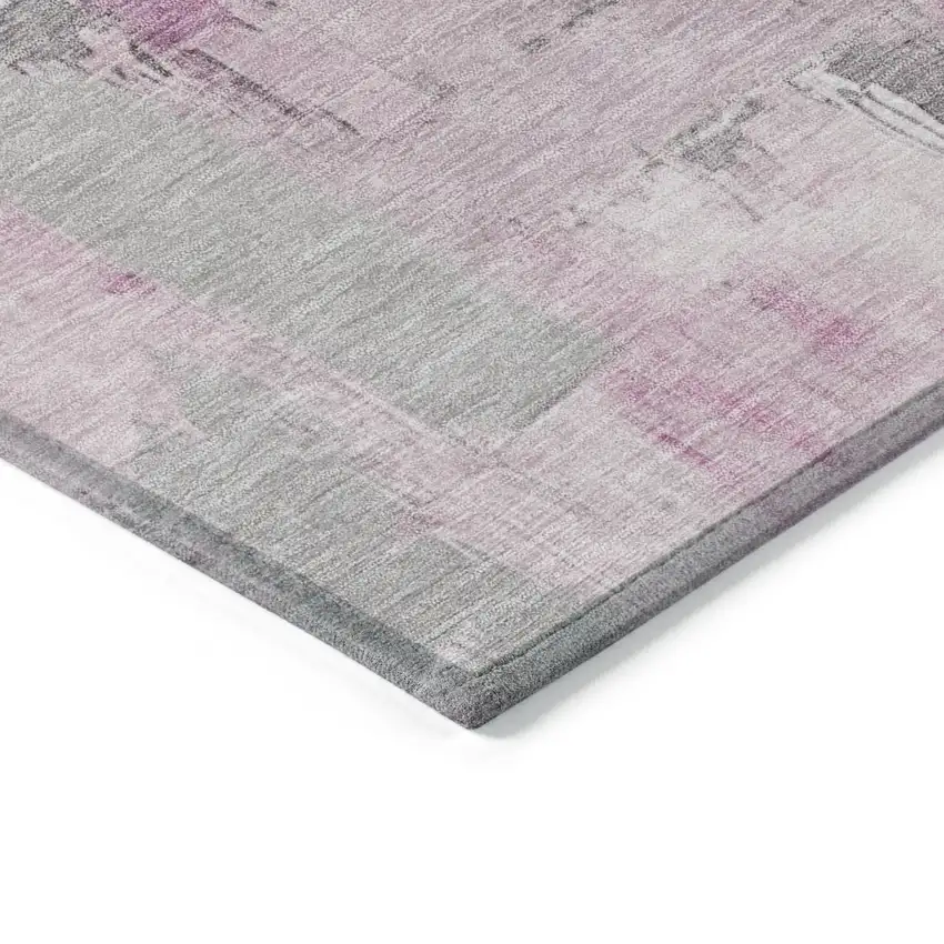 8' Pink And Silver Round Abstract Washable Indoor Outdoor Area Rug Photo 7
