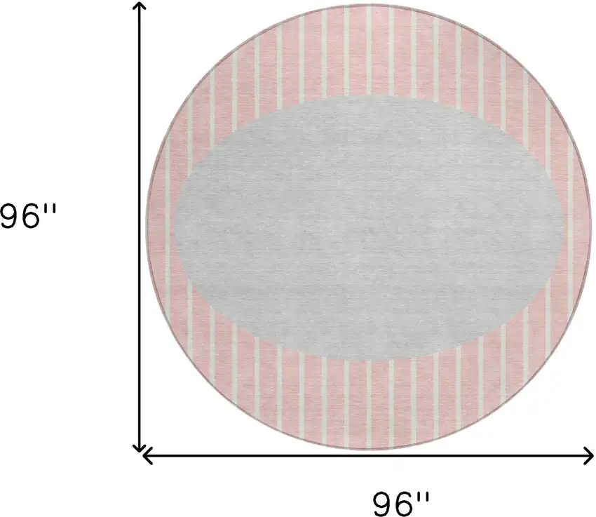 8' Pink And Silver Round Striped Washable Indoor Outdoor Area Rug Photo 3