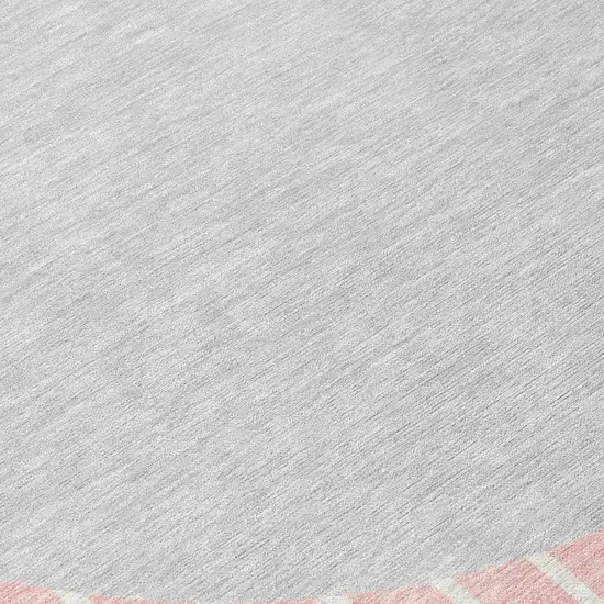 8' Pink And Silver Round Striped Washable Indoor Outdoor Area Rug Photo 7
