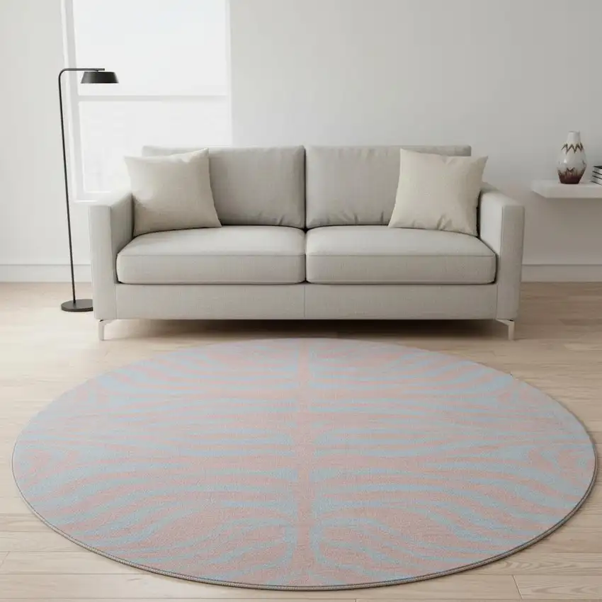 8' Pink And Sky Blue Animal Print Washable Round Rug With UV Protection Photo 2