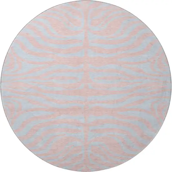 8' Pink And Sky Blue Animal Print Washable Round Rug With UV Protection Photo 2