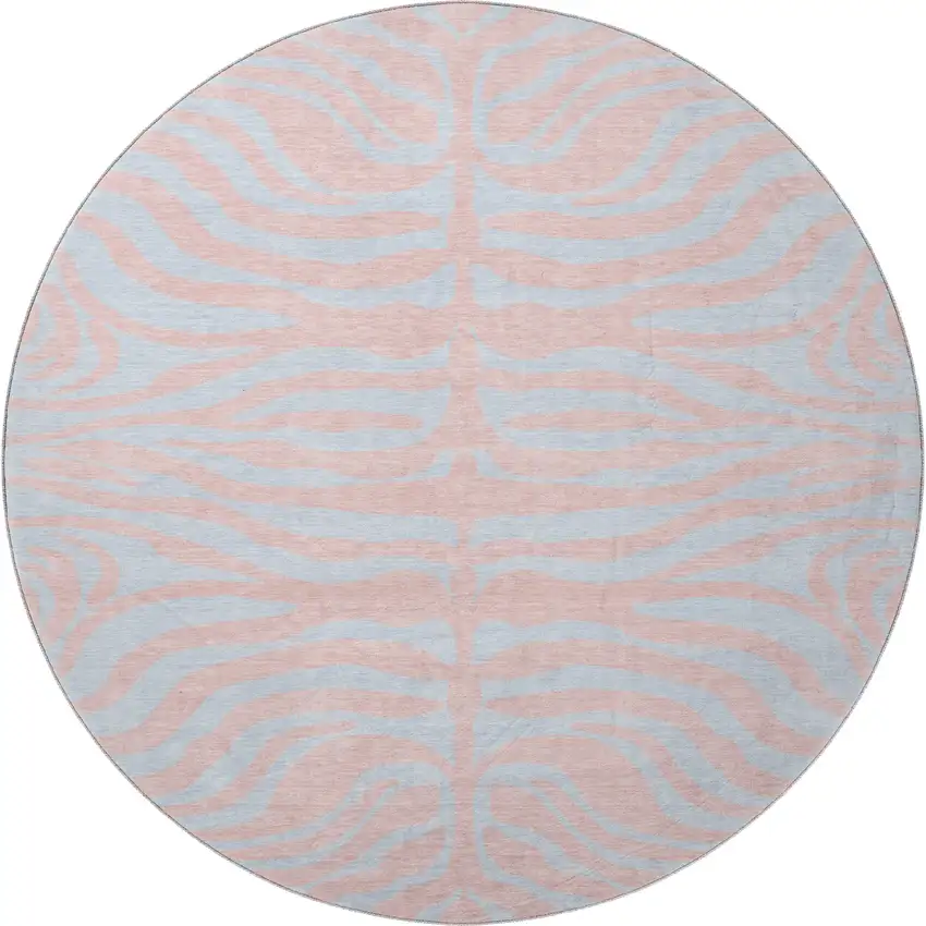 8' Pink And Sky Blue Animal Print Washable Round Rug With UV Protection Photo 2