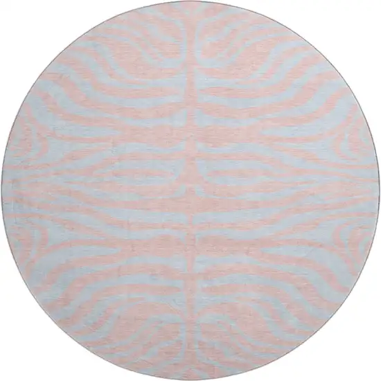 8' Pink And Sky Blue Animal Print Washable Round Rug With UV Protection Photo 1