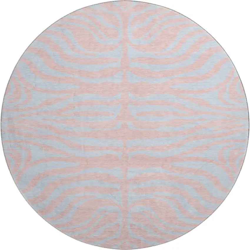 8' Pink And Sky Blue Animal Print Washable Round Rug With UV Protection Photo 1